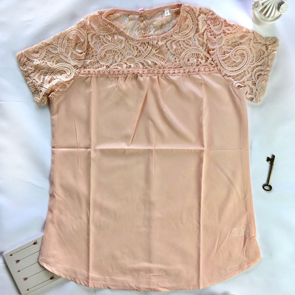 🚫SOLD🚫Pastel Pink Lace Yoke Top - Picture 1 of 1